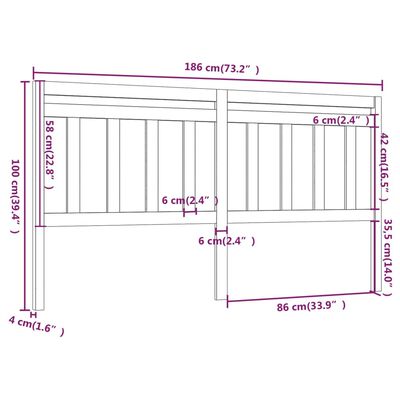 vidaXL Sengegavl 186x4x100 cm heltre furu