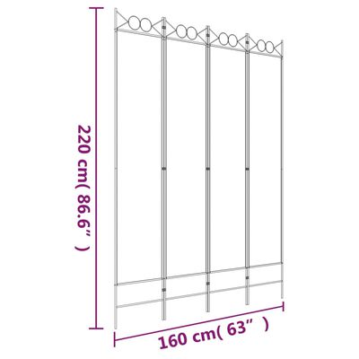 vidaXL Romdeler 4 paneler hvit 160x220 cm stoff