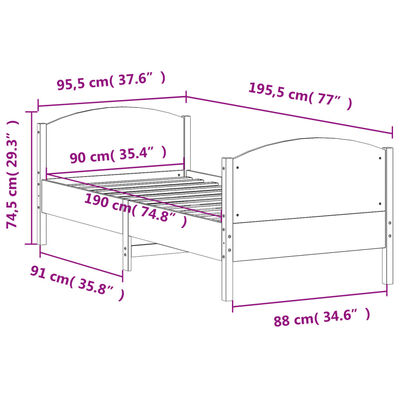 vidaXL Sengeramme uten madrass 90x190 cm heltre furu