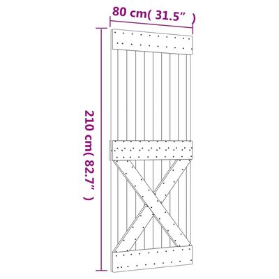 vidaXL Skyvedør med monteringstilbehør 80x210 cm heltre furu