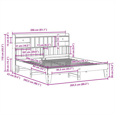 vidaXL Sengeramme uten madrass voksbrun 200x200 cm heltre furu