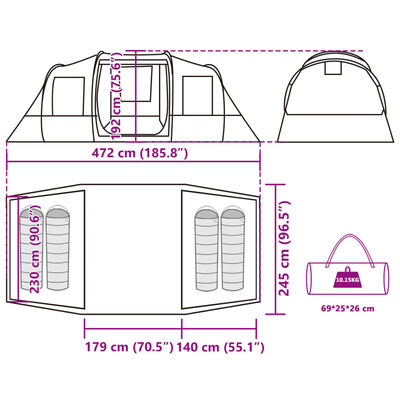 vidaXL Tunneltelt for camping 4 personer olivengrønn vanntett