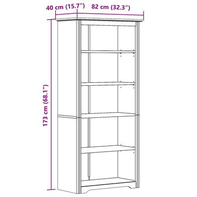 vidaXL Bokhylle BODO hvit 82x40x173 cm heltre furu 5 etasjer