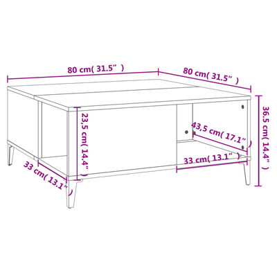 vidaXL Salongbord høyglans hvit 80x80x36,5 cm konstruert tre