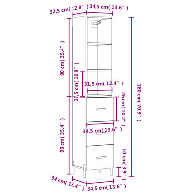 vidaXL Highboard røkt eik 34,5x34x180 cm konstruert tre