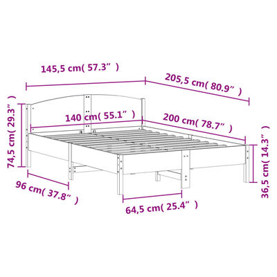 vidaXL Sengeramme uten madrass voksbrun 140x200 cm heltre furu