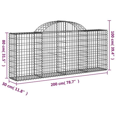 vidaXL Gabionkurv buet 200x30x80/100 cm galvanisert jern