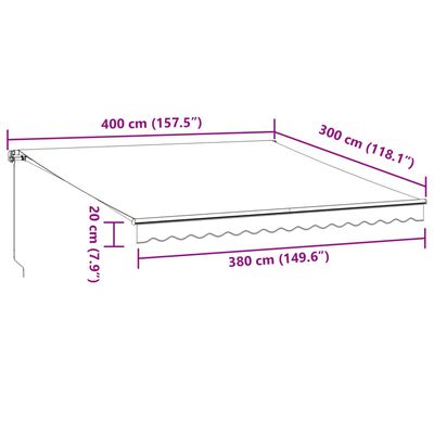 vidaXL Manuell uttrekkbar markise med LED burgunder 400x300 cm