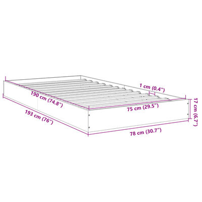 vidaXL Sengeramme grå sonoma 75x190 cm konstruert tre