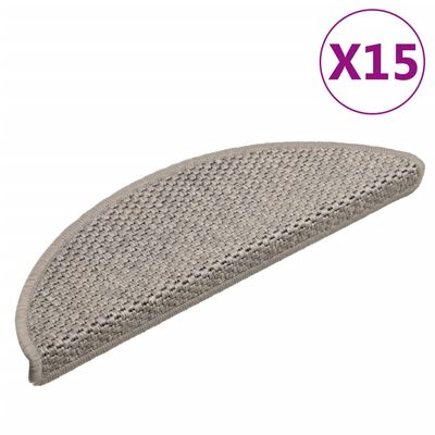 vidaXL Selvklebende trappematter sisal-utseende 15 stk 56x17x3 cm sølv