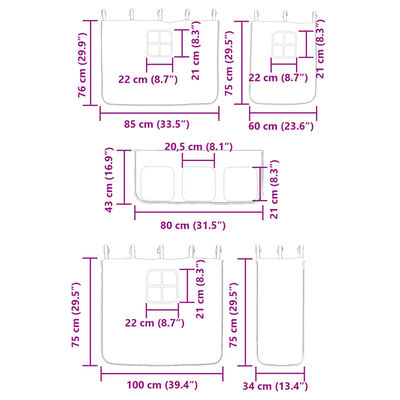 vidaXL Køyeseng med gardiner rose 90x200 cm heltre furu