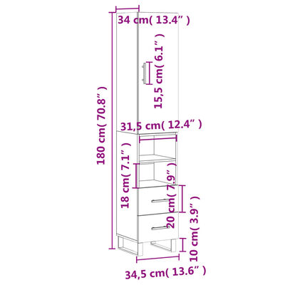 vidaXL Highboard brun eik 34,5x34x180 cm konstruert tre