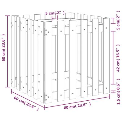 vidaXL Plantekasse med gjerdedesign 60x60x60 cm impregnert furu