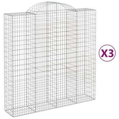 vidaXL Gabionkurver buede 3 stk 200x50x200/220 cm galvanisert jern