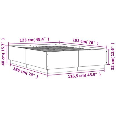 vidaXL Sengeramme med LED-lys grå sonoma 120x190 cm konstruert tre