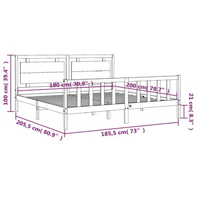 vidaXL Sengeramme med hodegavl hvit 180x200 cm heltre