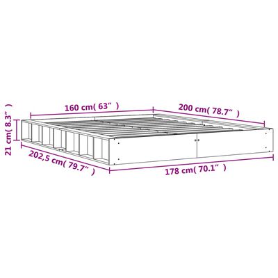 vidaXL Sengeramme uten madrass voksbrun 160x200 cm heltre furu