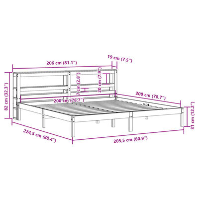 vidaXL Sengeramme med hodegavl voksbrun 200x200 cm heltre furu