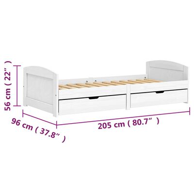 vidaXL Dagseng med 2 skuffer IRUN hvit 90x200 cm heltre furu