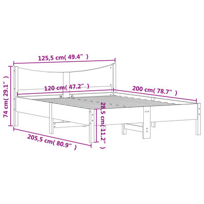 vidaXL Sengeramme uten madrass 120x200 cm heltre furu