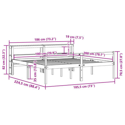 vidaXL Seniorseng med hodegavl hvit 180x200 cm heltre furu