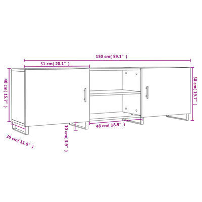 vidaXL TV-benk hvit 150x30x50 cm konstruert tre