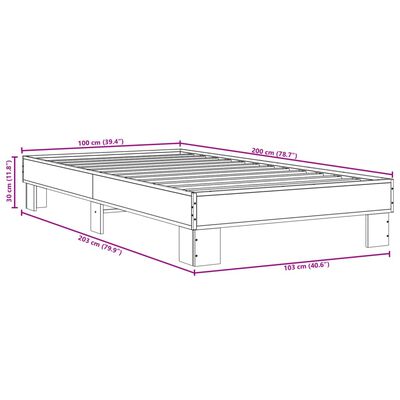 vidaXL Sengeramme røkt eik 100x200 cm konstruert tre og metall