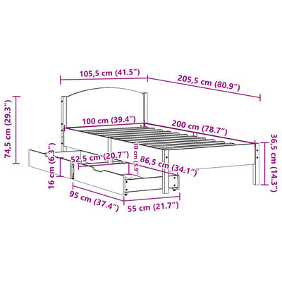 vidaXL Sengeramme uten madrass hvit 100x200 cm heltre furu