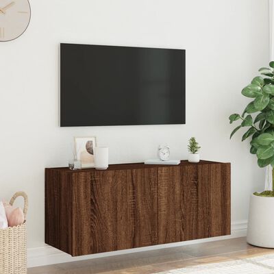 vidaXL Vegghengt TV-benk med LED brun eik 100x35x41 cm