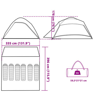 vidaXL Kuppeltelt for camping 6 personer hvit blendingsstoff vanntett