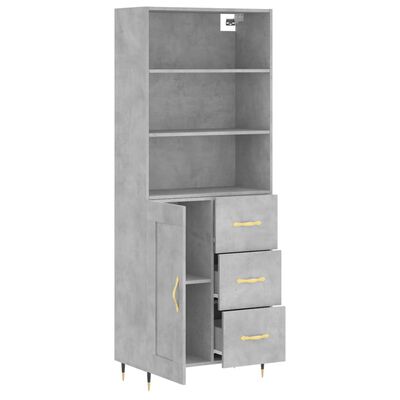 vidaXL Highboard betonggrå 69,5x34x180 cm konstruert tre