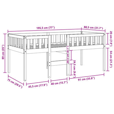 vidaXL Barneseng uten madrass voksbrun 75x190 cm heltre furu