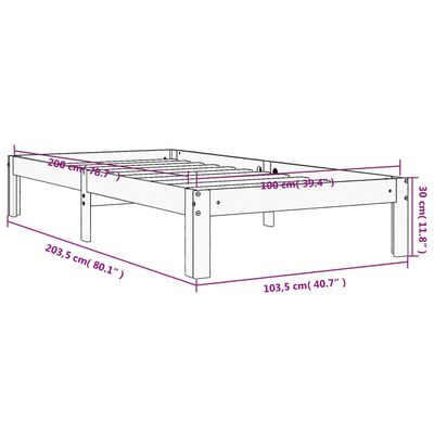 vidaXL Sengeramme uten madrass voksbrun 100x200 cm heltre furu