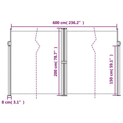 vidaXL Uttrekkbar sidemarkise 200x600 cm svart