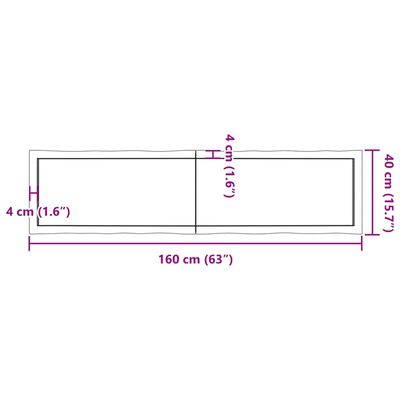 vidaXL Bordplate 160x40x(2-4) cm ubehandlet heltre eik naturlig kant