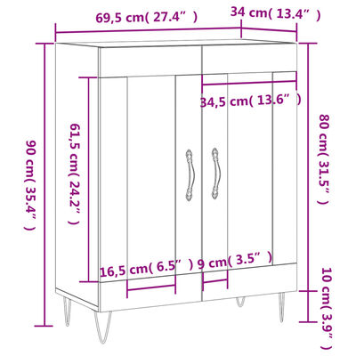 vidaXL Skjenk svart 69,5x34x90 cm konstruert tre