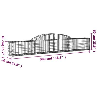 vidaXL Gabionkurver buede 12 stk 300x30x40/60 cm galvanisert jern