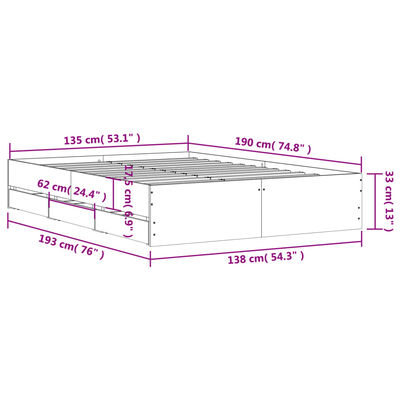 vidaXL Sengeramme med skuffer svart 135x190 cm konstruert tre