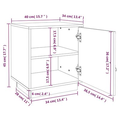 vidaXL Nattbord hvit 40x34x45 cm heltre furu