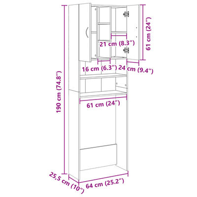 vidaXL Vaskemaskinskap sonoma eik 64x25,5x190 cm