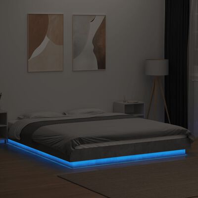vidaXL Sengeramme med LED-lys betonggrå 160x200 cm konstruert tre