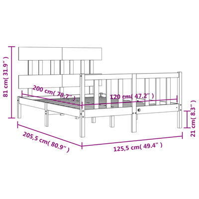 vidaXL Sengeramme med hodegavl hvit 120x200 cm heltre