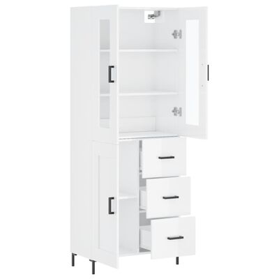 vidaXL Highboard høyglans hvit 69,5x34x180 cm konstruert tre