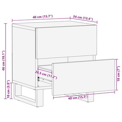 vidaXL Nattbord 2 stk 40x34x46 cm heltre bleket mango