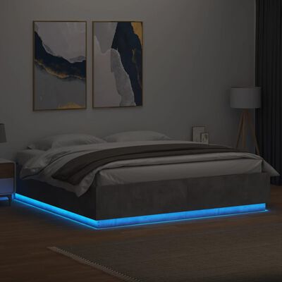 vidaXL Sengeramme med LED-lys betonggrå 180x200 cm konstruert tre