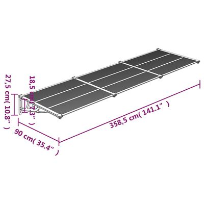 vidaXL Skjermtak svart og gjennomsiktig 358,5x90 cm polykarbonat