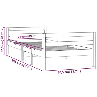 vidaXL Sengeramme uten madrass 75x190 cm heltre furu