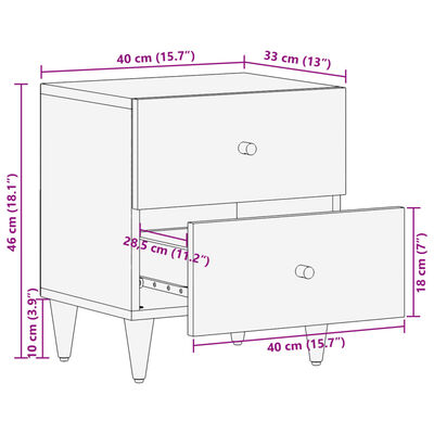 vidaXL Nattbord 2 stk 40x33x46 cm heltre mango