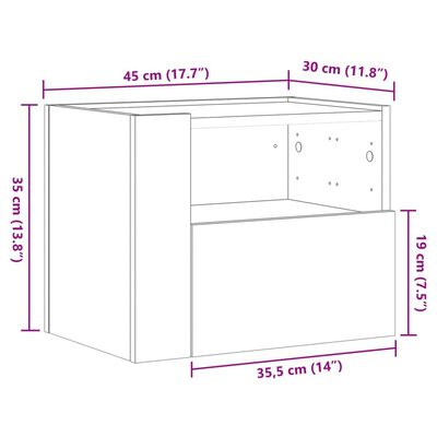 vidaXL Veggmontert nattbord røkt eik 45x30x35 cm