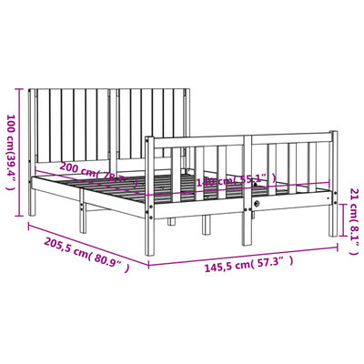 vidaXL Sengeramme med hodegavl 140x200 cm heltre